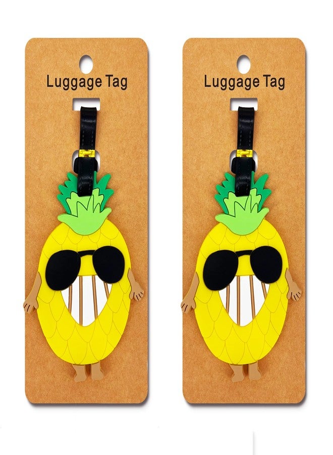 FREZORA Pineapple Luggage Tags for Suitcases 2-Pack Cute Silicone Luggage Tag with Name ID Card Funny Suitcase Label - Image 1